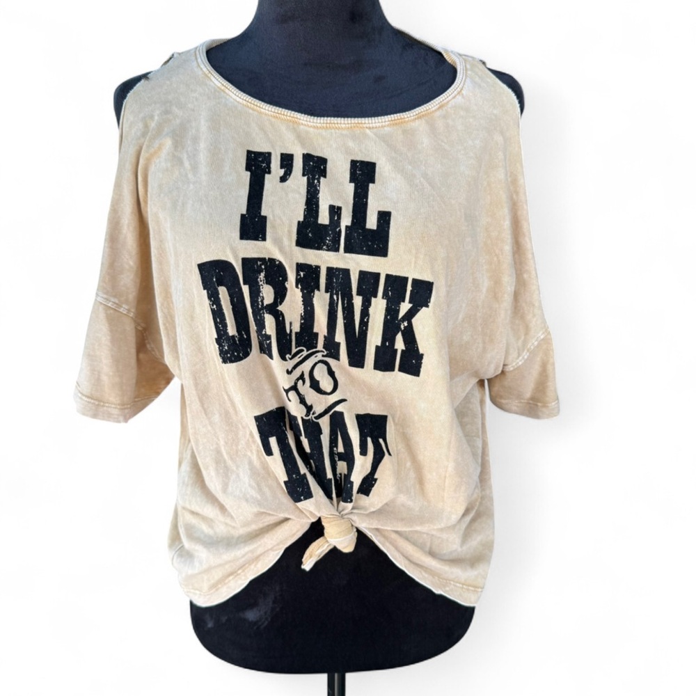 White Crow cold shoulder Tan Graphic Tee
